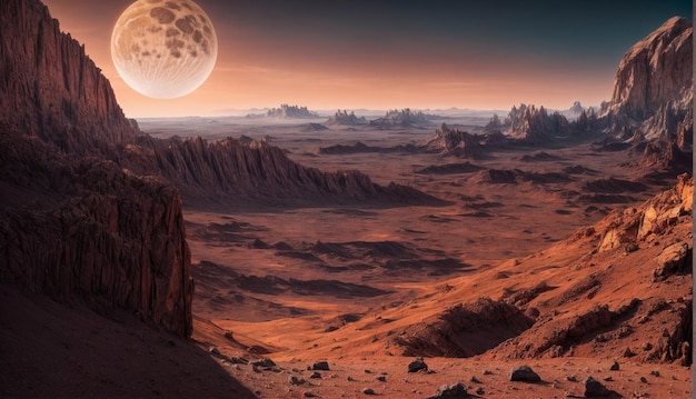 Krajobraz obcej planety Widok powierzchni innej planety Generacyjna sztuczna inteligencja