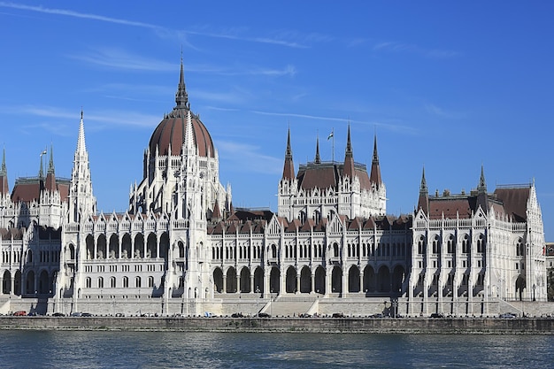 Krajobraz parlamentu Budapesztu, widok turystyczny na stolicę węgier w europie, krajobraz architektury