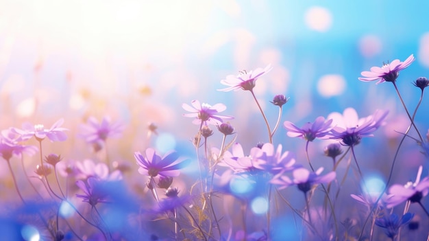 Krajobraz pięknych kwiatów w chłodnych niebieskich kolorach