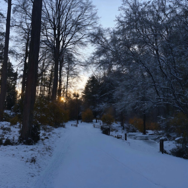 Krajobraz pola i gór, wszystkie pokryte śniegiem i świecącym słońcem.