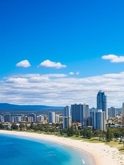 Zdjęcie krajobraz powietrzny plaży syrenki i horyzontu miasta gold coast
