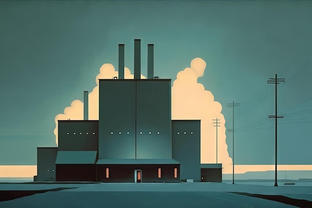 Krajobraz przemysłowy Budynki fabryczne Przemysłowa abstrakcyjna generatywna ilustracja AI