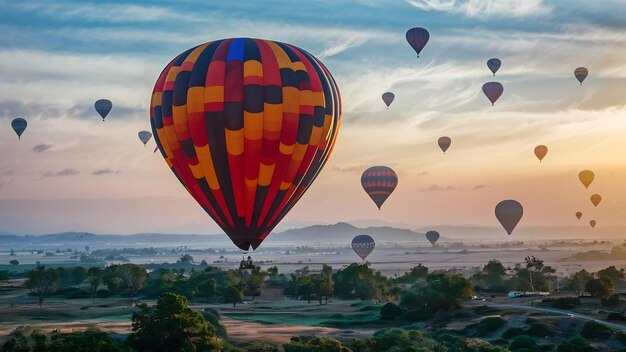 Krajobraz przyrody festiwal balonów na gorącym powietrzu na niebie