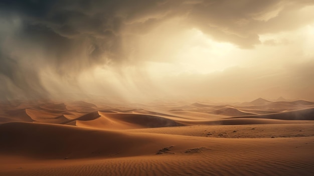 Krajobraz pustyni podczas burzy piaszczystej