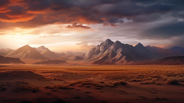 Krajobraz pustyni z pasmem górskim w tle