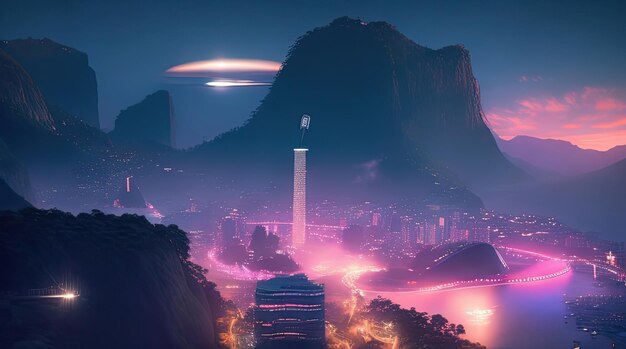 krajobraz Rio de Janeiro w przyszłości Przyszłość 2050 Trendy na platformie artstation digital art soft