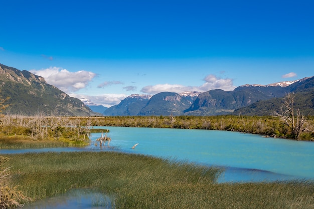 Krajobraz Rzeczna Murta Dolina Z Pięknym Góra Widokiem, Patagonia, Chile, Ameryka Południowa