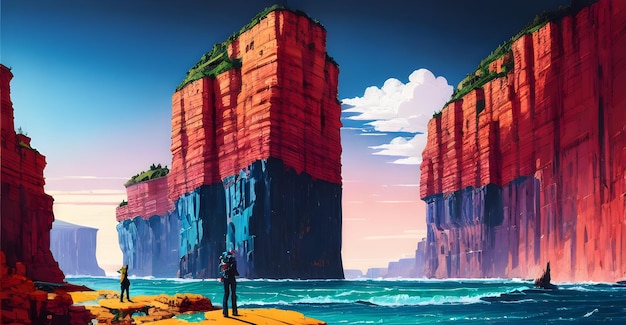 Krajobraz Skaliste klify Skraj góry Udana tapeta z grafiką koncepcyjną Sztuczna inteligencja Wygenerowana do malowania ścian w mediach społecznościowych Posty na Instagramie