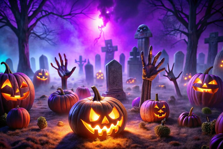 Krajobraz tła Halloween z dynią i ciemnym stylem
