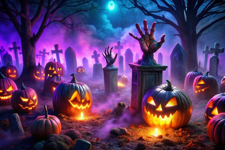 Krajobraz tła Halloween z dynią i ciemnym stylem