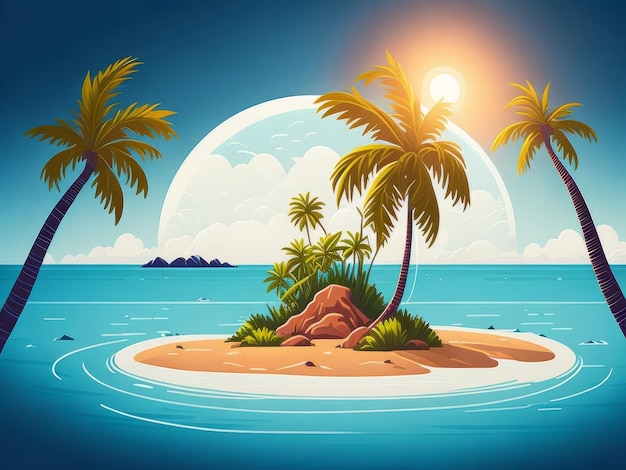 Krajobraz Tło ilustracji wektorowych morza i plaży uśmiechający się dźwięk fantazji słońca wieczorem