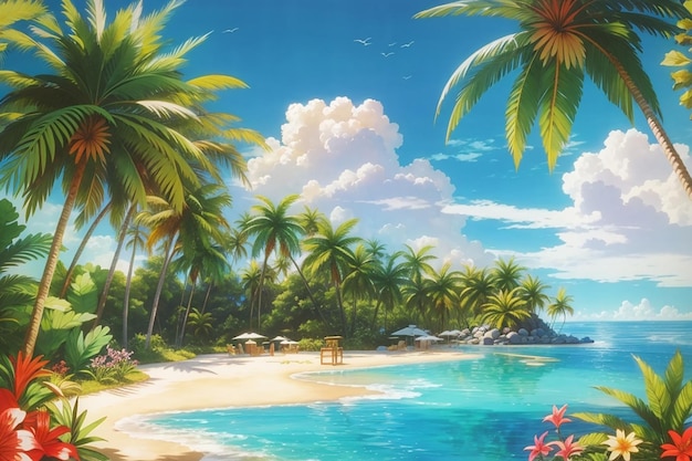 Krajobraz tropikalny wakacyjny palmowy lato