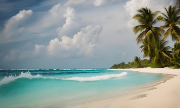 Krajobraz wakacji morskich ze złotą plażą i palmami
