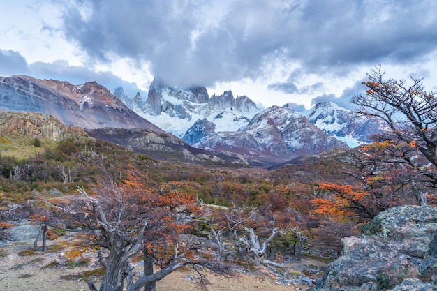 Zdjęcie krajobraz z górą fitz roy w parku narodowym los glaciares el chaltenpatagonia argentyna