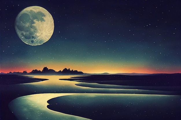 Krajobraz z Księżycową Ilustracją. Generatywna sztuczna inteligencja