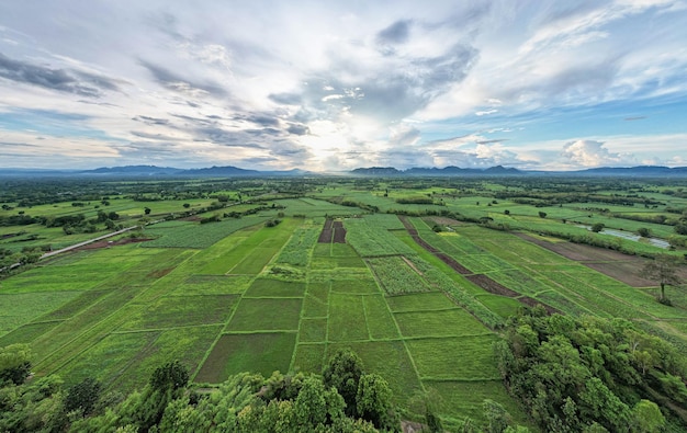 Zdjęcie krajobrazowy widok na szczyt zielonego rolnictwa użytków rolnych