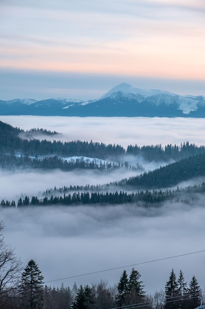 Krajobrazowy widok na zimowe Karpaty