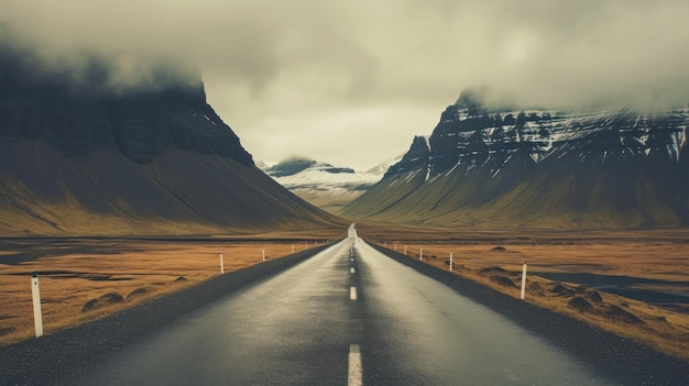 Krajobrazy Islandii Droga prowadząca w góry Generative AI