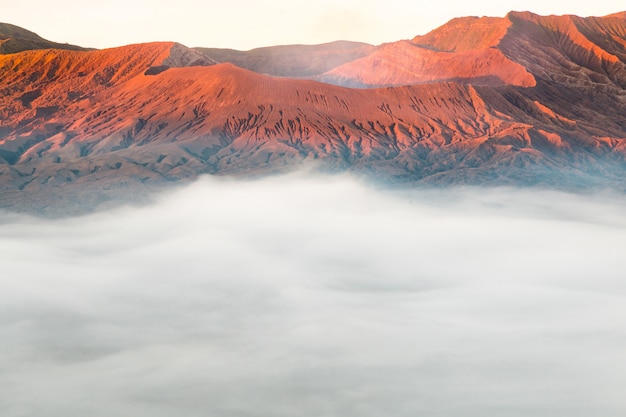 Zdjęcie krajobrazy wspinają się bromo wulkanu wschód słońca, wschodni jawa, indonezja.