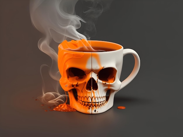 Krążek czaszki z gorącą kawą wygenerowany przez sztuczną inteligencję