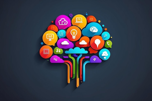 Kreatywna chmura wektorowa kolorowej ikony aplikacji z koncepcją pomysłu mózgu