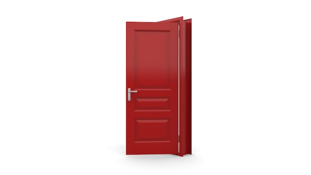 Kreatywna ilustracja czerwone drzwi otwarte zamknięte drzwi wejściowe realistyczne drzwi izolowane na tle 3d