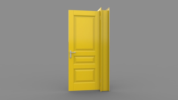 Kreatywna ilustracja realistycznych drzwi wejściowych otwartych zamkniętych drzwi na białym tle na tle 3d
