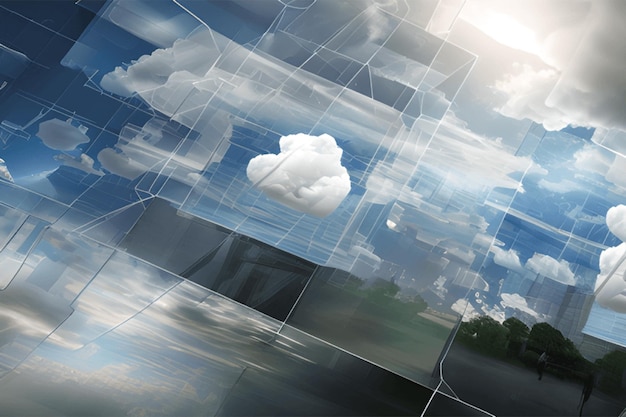Kreatywna koncepcja chmury w szklanej kostce Przechowywanie informacji w cyfrowej serwerowni Cloudscape