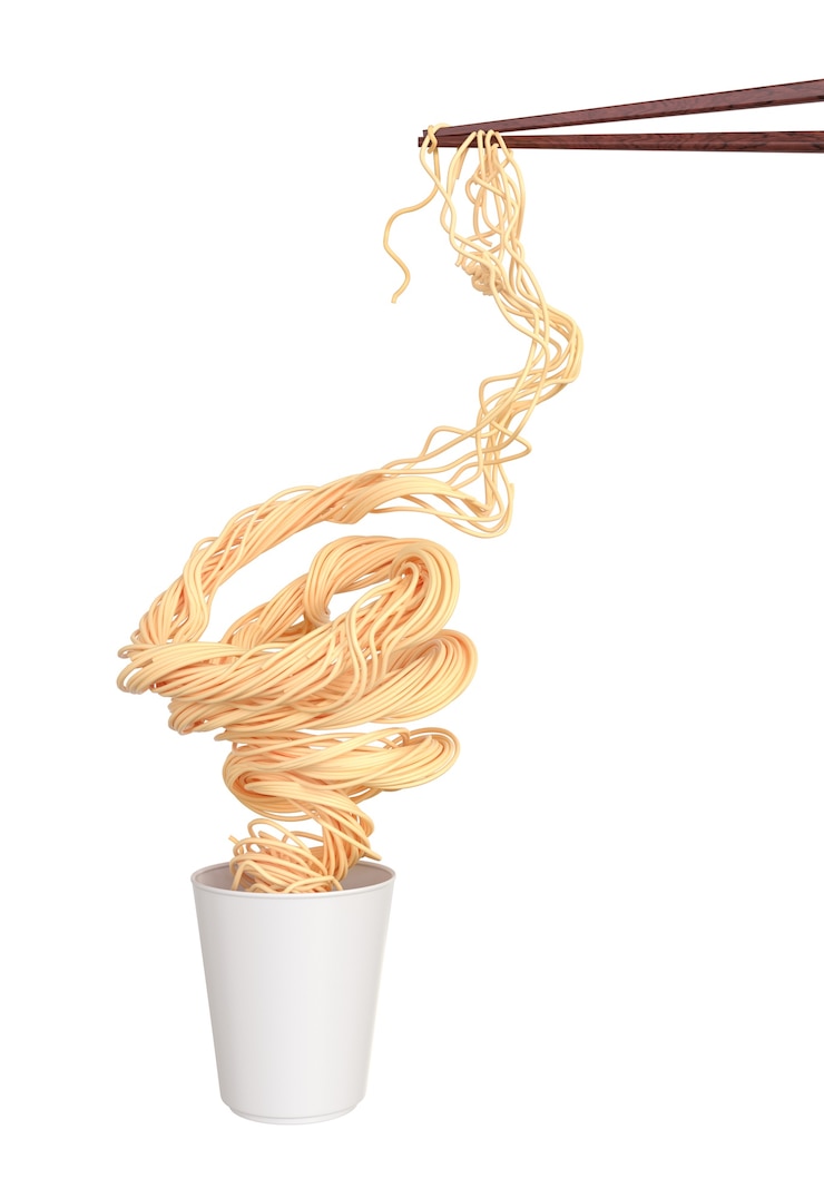 Zdjęcie kreatywna koncepcja instant noodle porąbane pałeczkami
