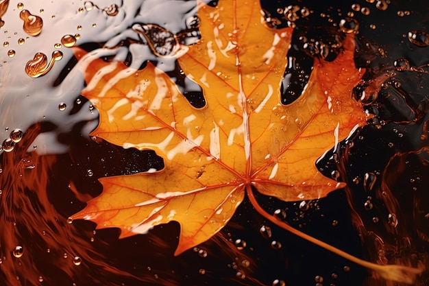 Kreatywna koncepcja jesieni Żółty liść klonu w wodzie Wygenerowane przez AI