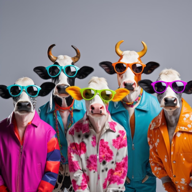 Kreatywna koncepcja krów, które są w ubraniach na imprezie Piękny obraz ilustracyjny