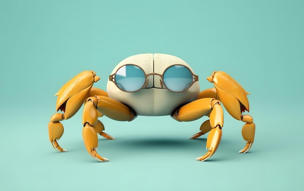 Kreatywna koncepcja zwierząt Krab w okularach przeciwsłonecznych na białym tle na solidnym pastelowym tle commerc