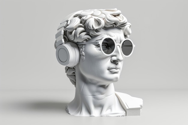 Kreatywna minimalna grafika koncepcyjna izolowanego posągu gipsowego w okularach pikselowych