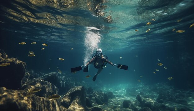 Kreatywna sesja zdjęciowa w stylu dokumentu podwodnego Realistyczna profesjonalna sesja zdjęciowa pod wodą