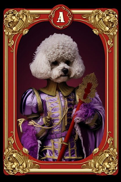 Kreatywne i eleganckie portrety zwierząt domowych z królewskimi garniturami i kostiumami dla uroczego i fantazyjnego luksusu