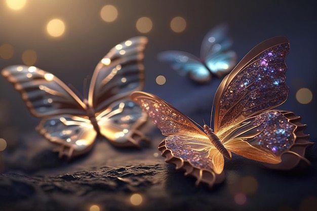kreatywne motyle 3d z kamieniami szlachetnymi i luksusowymi przedmiotami. kreatywna koncepcja biżuterii