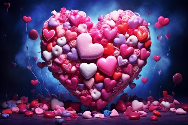 Kreatywne serce cukierkowe z różnymi kolorami i kształtami