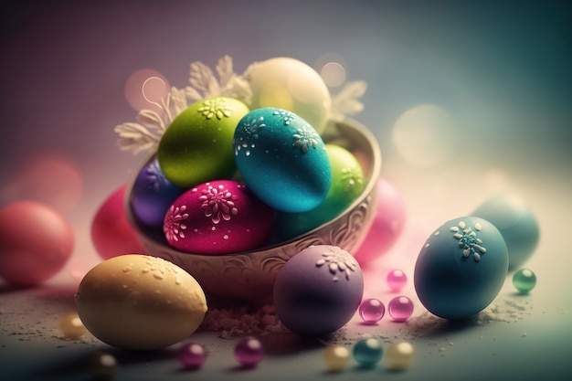 Kreatywnie minimalna koncepcja Wielkanocny dzień Jasne żywe jajka