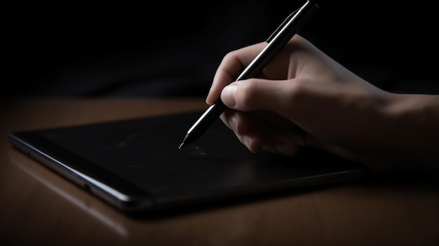 Kreatywność cyfrowa Pisanie na tablecie z piórem w ręku Generacyjna sztuczna inteligencja