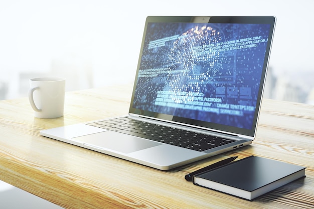Kreatywny kod szkic czaszki na nowoczesnym monitorze laptopa kradzież danych osobowych i koncepcja szkodliwego oprogramowania 3D Rendering
