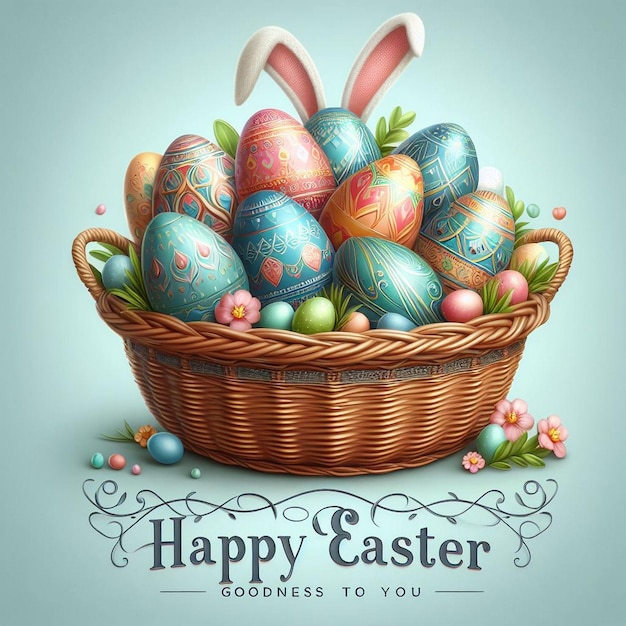 Kreatywny plakat na jaja wielkanocne z koszem z jajami wielkanocnymi tematem dnia szczęśliwego jedzenia