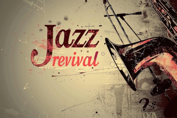 Zdjęcie kreatywny projekt plakatu z tekstem jazz revival i ilustracją saksofonową jazz revival