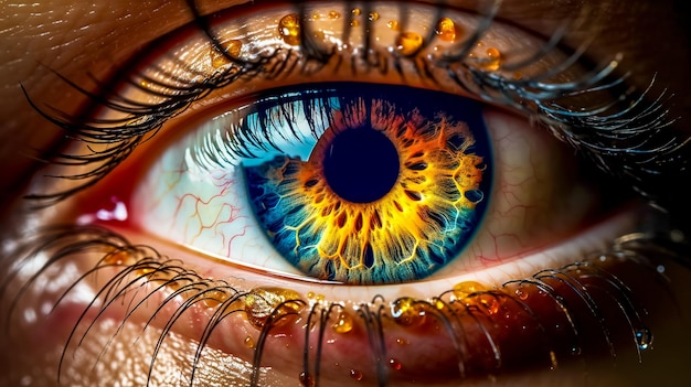 Kreatywny szczegół ludzkiego oka wykonany za pomocą sztucznej inteligencji generatywnej