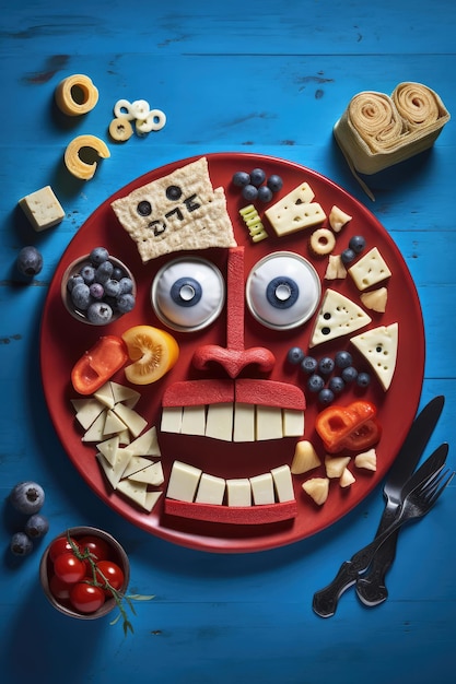 Zdjęcie kreatywny talerz jedzenia z twarzami