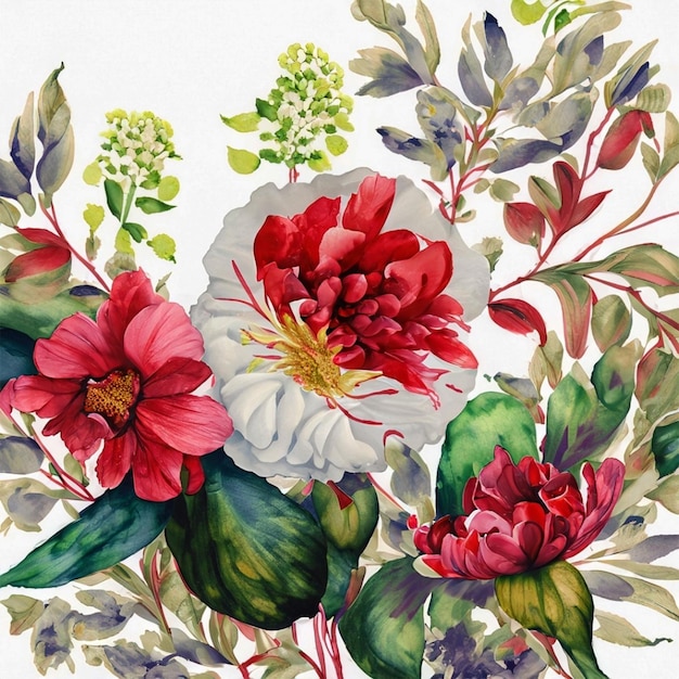 Kreatywny wzór z akwarelą wykonaną z kolorowych kwiatów i liści jako tło