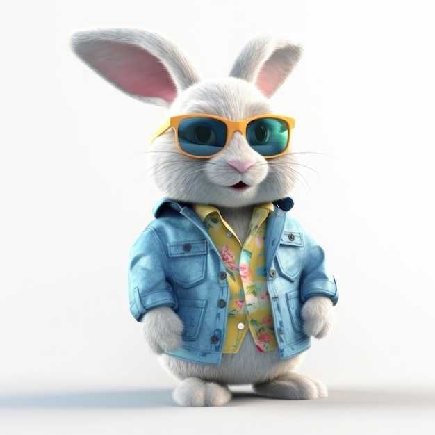 Kreskówka 3D Portret królika na sobie okulary okulary kapelusz i kurtka stojąca z przodu