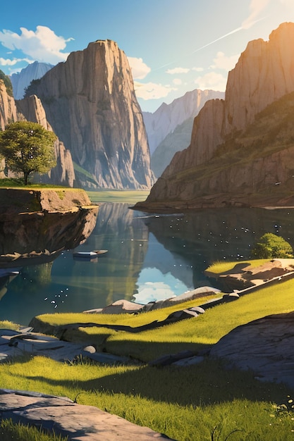 Kreskówka anime scena gry ilustracja krajobraz tapeta tło dzieci w stylu kreskówki