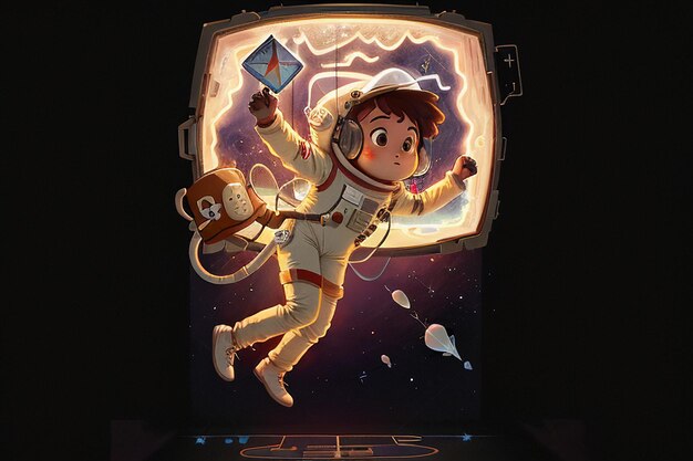 Kreskówka Anime Space Traveling Astronauta Pływające Bez Grawitacji Tapeta Tło Ilustracja