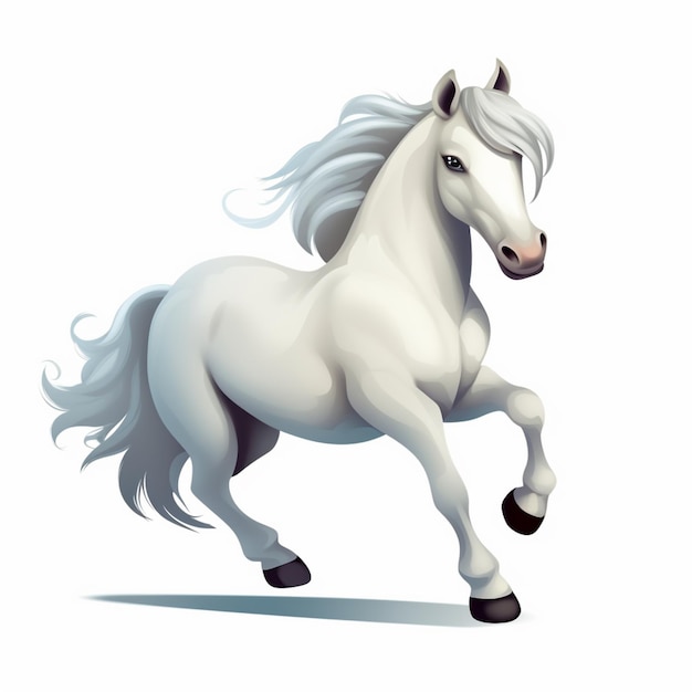 kreskówka biały koń biegający na białym tle generatywna sztuczna inteligencja