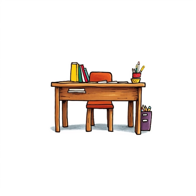 Zdjęcie kreskówka biurka z krzesłem i książką na nim generatywny ai
